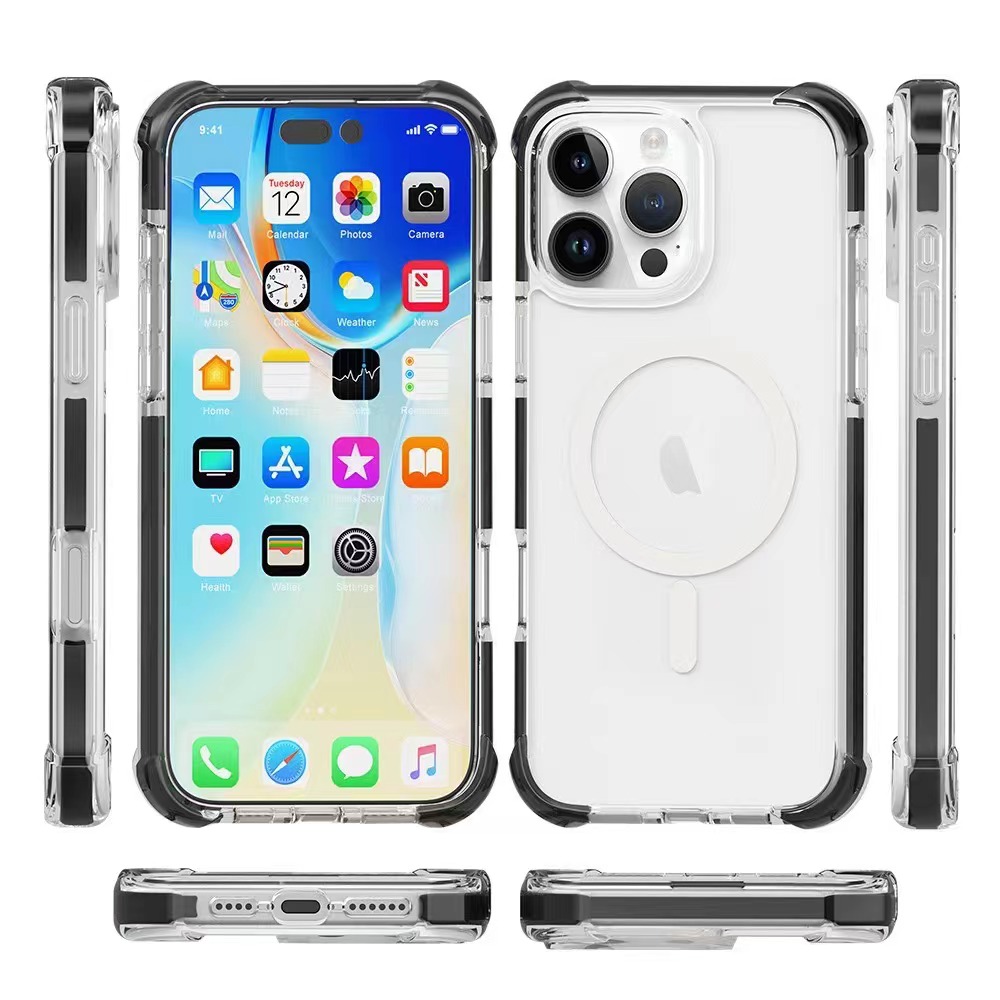 Hard Elastic Clear Case with Magsafe for iPhone 16 Pro Max - Black