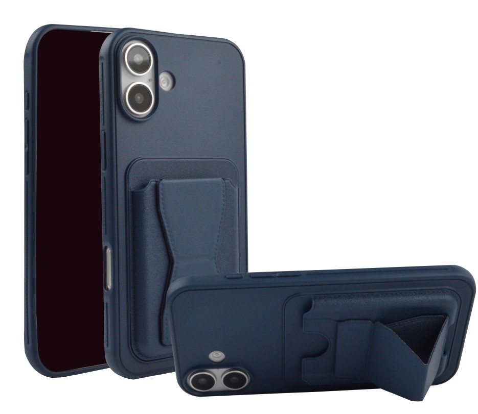 Magnetic Leather  Card Case with Stand for iPhone 16 - Dark Blue