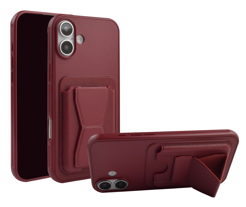 Magnetic Leather  Card Case with Stand for iPhone 16 - Red