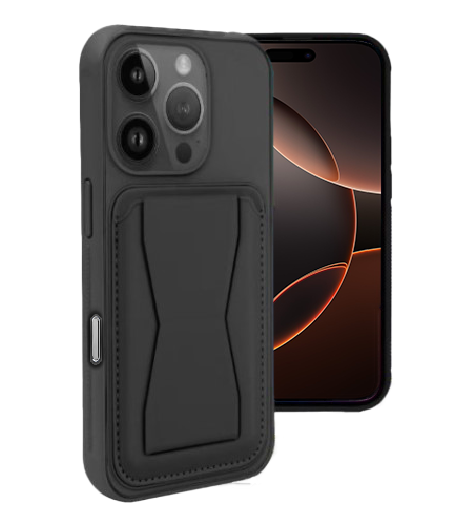 Magnetic Leather  Card Case with Stand for iPhone 16 Pro - Black