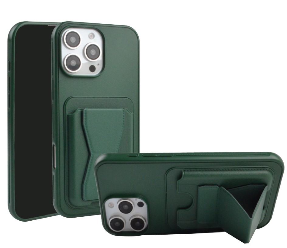 Magnetic Leather  Card Case with Stand for iPhone 16 Pro - Dark Green