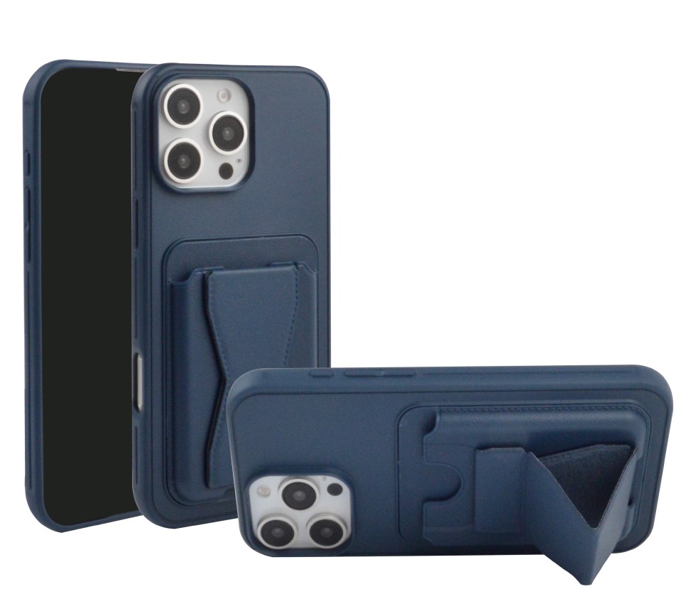 Magnetic Leather  Card Case with Stand for iPhone 16 Pro Max - Dark Blue