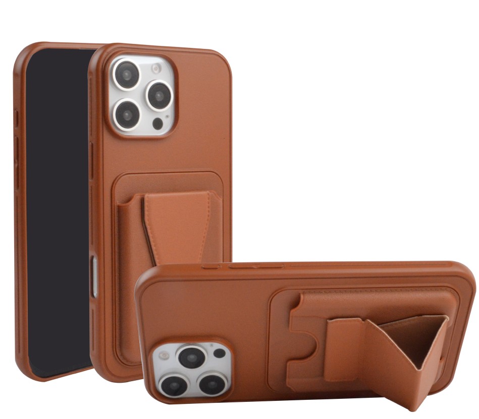 Magnetic Leather  Card Case with Stand for iPhone 16 Pro Max - Brown