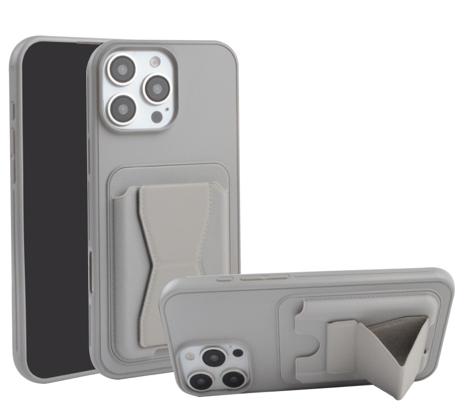 Magnetic Leather  Card Case with Stand for iPhone 16 Pro Max - Gray