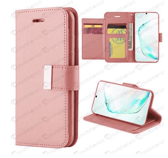 Flip Leather Wallet Case for iPhone 16 - Rose Gold