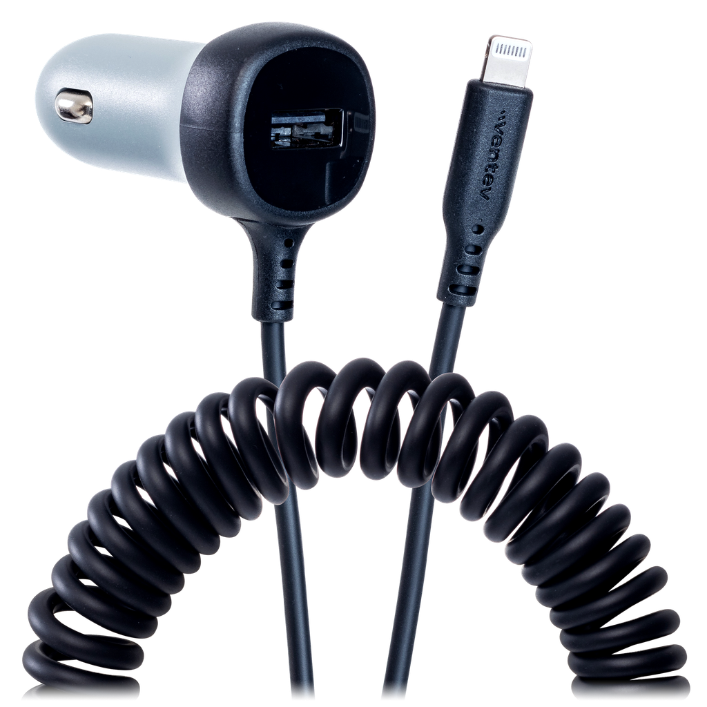 Ventev - 27w Ultrafast Car Charger And Apple Lighting Connected Cable - Dark Gray