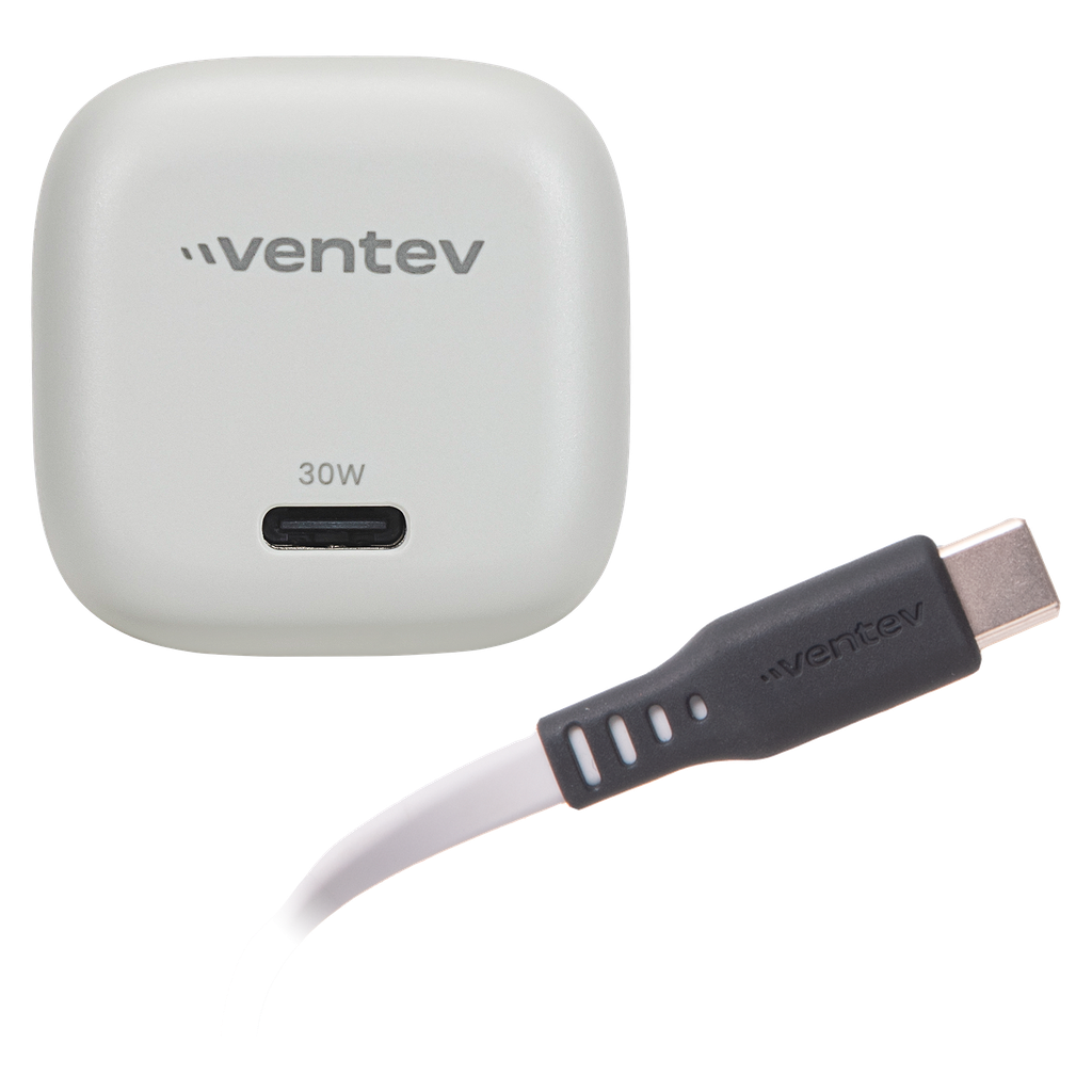 Ventev - 30w Ultrafast Usb C Universal Gan Mini Wall Charger And Usb C To Usb C Cable - Gray