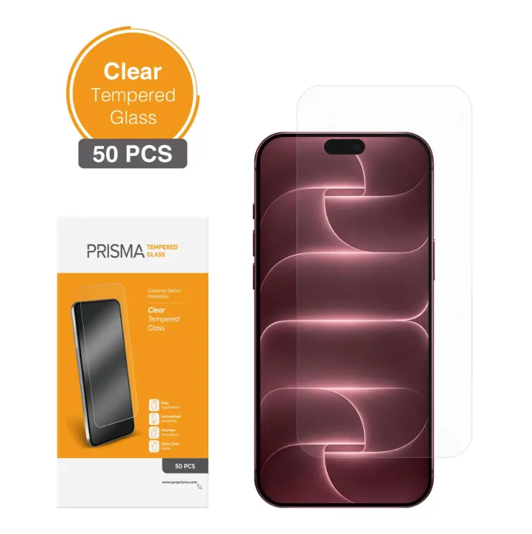 Clear Tempered Glass for iPhone 18 Pro / 17 Pro / 17 / 16 Pro   (50 Pcs)