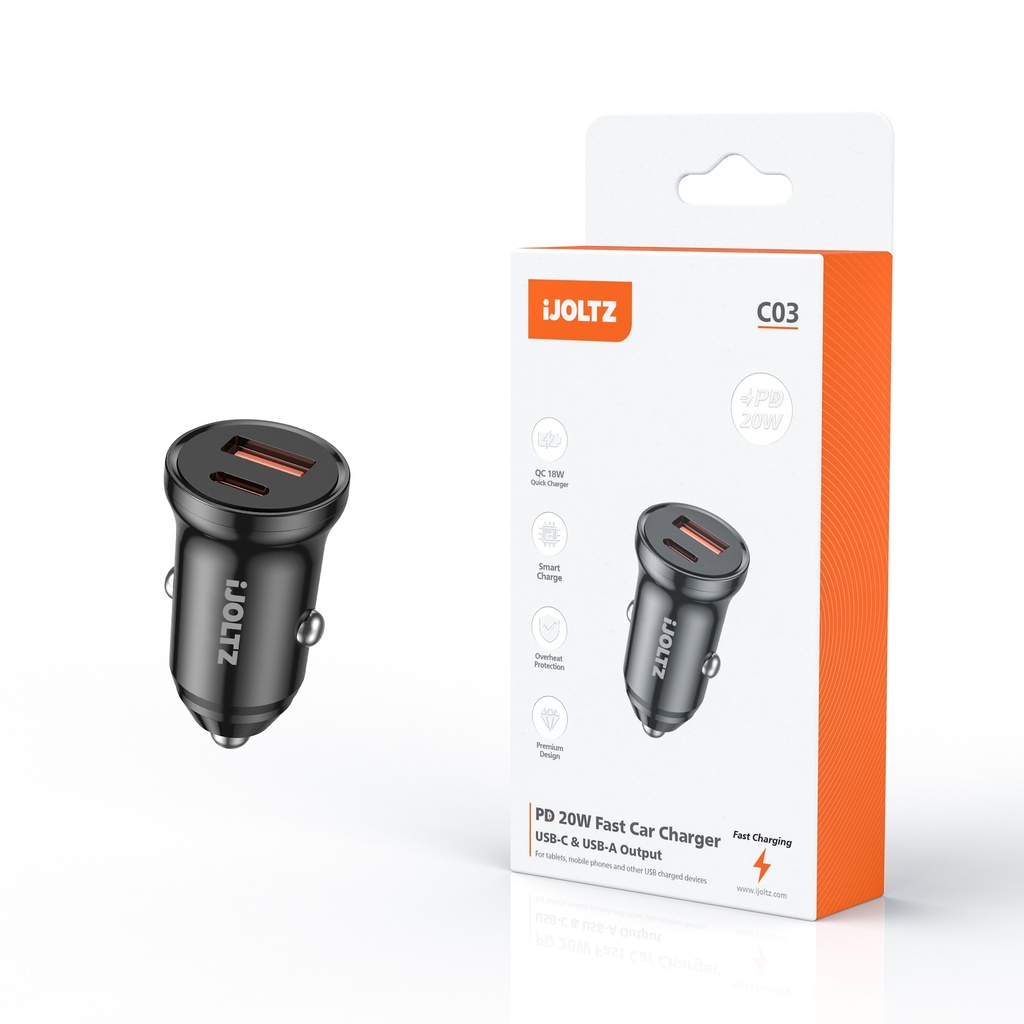 iJoltz - PD 20W + QC 3.0 Mini Car Charging USB-C (Black)