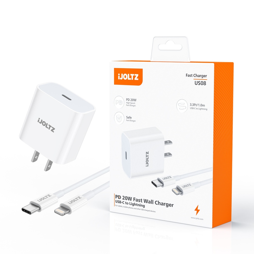 iJoltz - USB-C to USB-L PD 20W Fast Wall Charger  (3.3 Ft) (White)