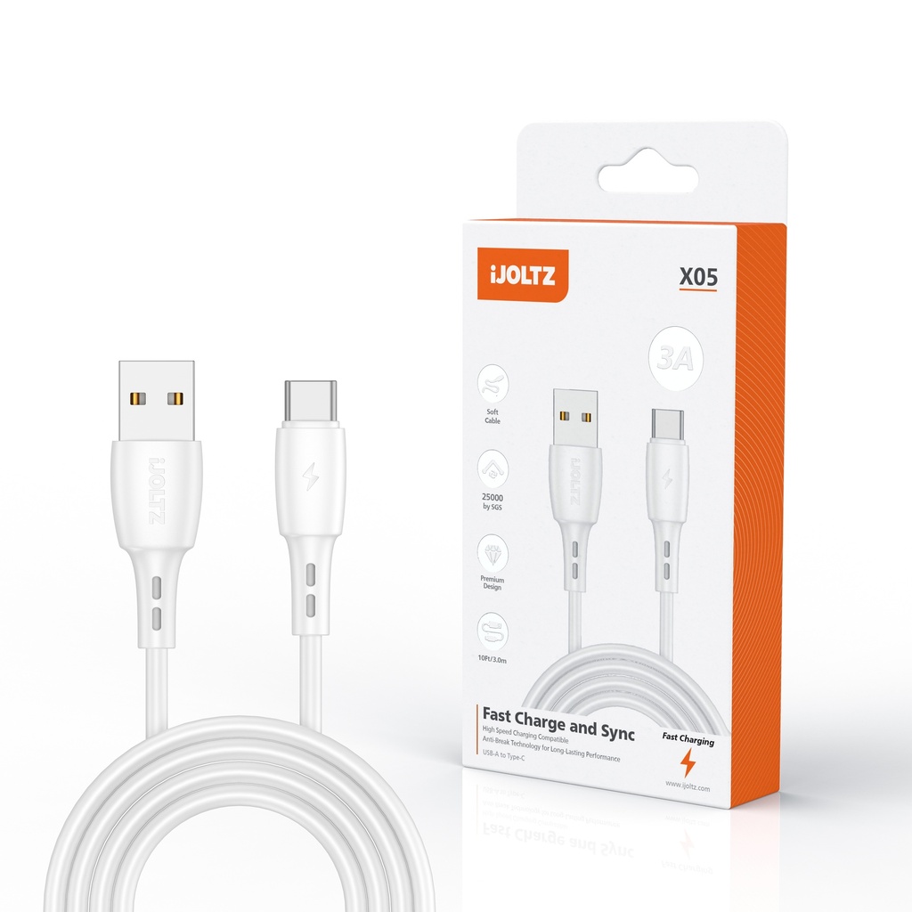 iJoltz - OD 4.0 Quick Charge (USB-A to USB-C) Data Cable (10 Ft) (White)
