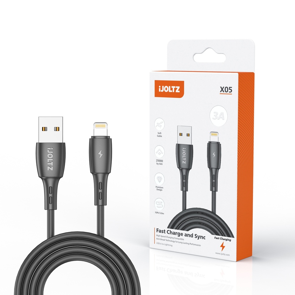 iJoltz - OD 4.0 Quick Charge (USB-A to USB-L) Data Cable (10 Ft) (Black)