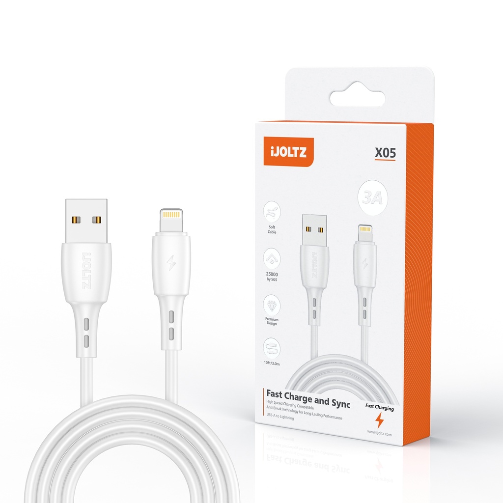 iJoltz - OD 4.0 Quick Charge (USB-A to USB-L) Data Cable (10 Ft) (White)