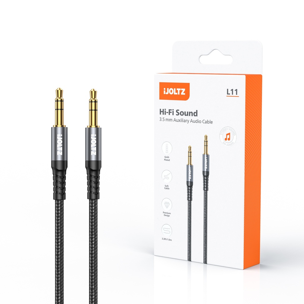 iJoltz - Aux HD Audio Cable 3.3 Ft 3.5 mm (Black)