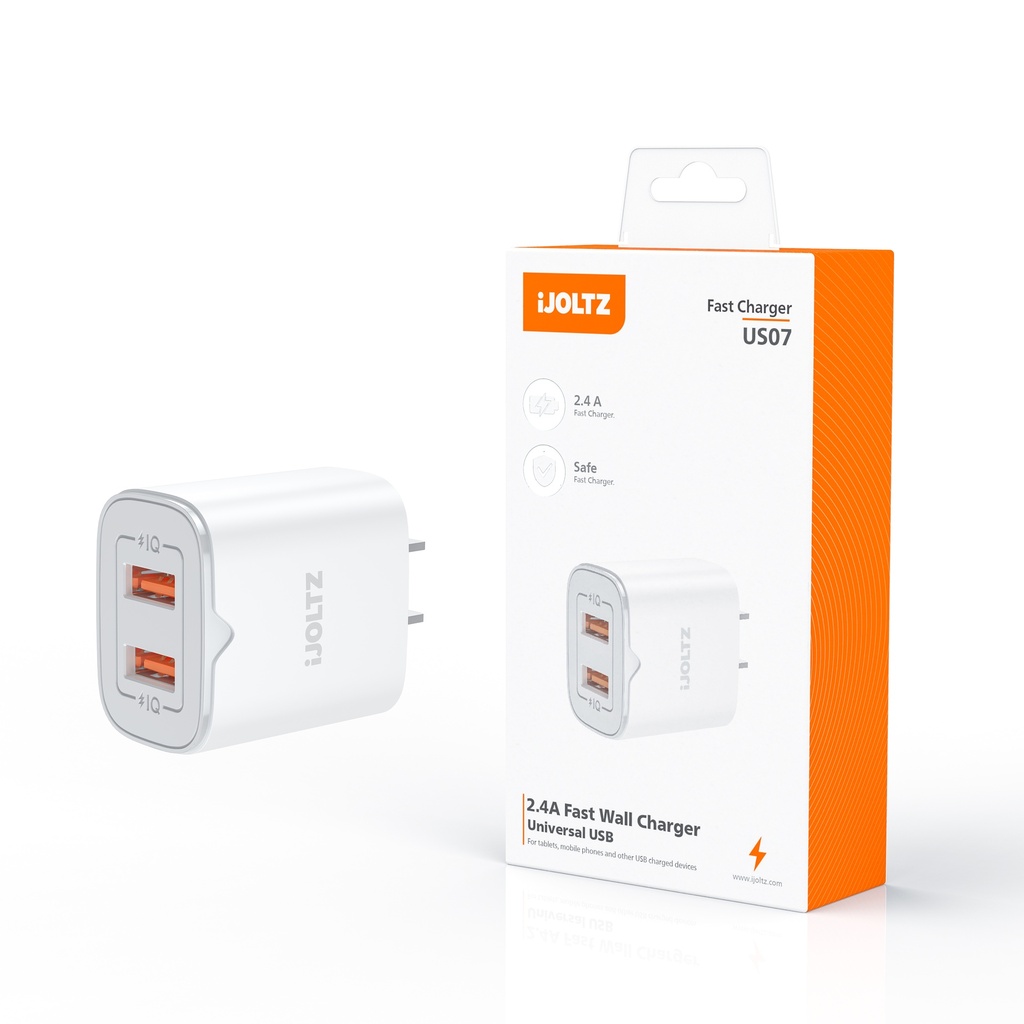 iJoltz - Dual USB-A 2.4A Output Charger (White)