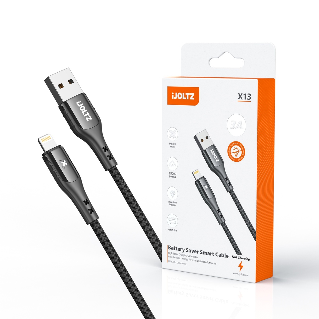 iJoltz - Smart Power Off Stop After Full Charge (USB-L) 4 Ft (Black)