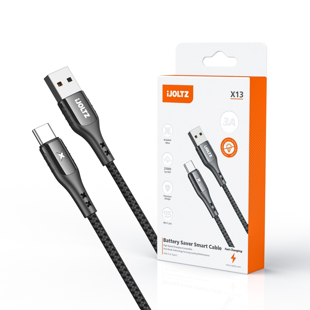 iJoltz - Smart Power Off Stop After Full Charge (USB-C) 4 Ft (Black)