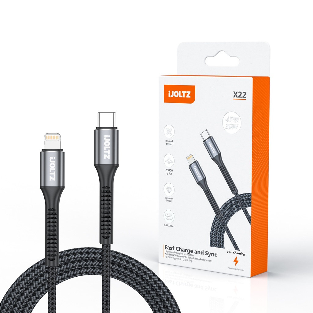 iJoltz - Aluminum Alloy Fast Charging Line (USB-C to USB-L) Data Cable (6.6 Ft) (Black)