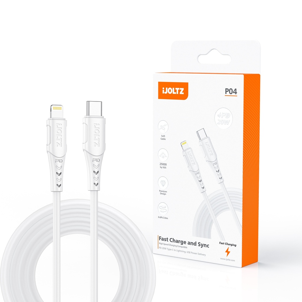 iJoltz - USB-C to USB-L PD Fast Charge 6.6 Ft (White)