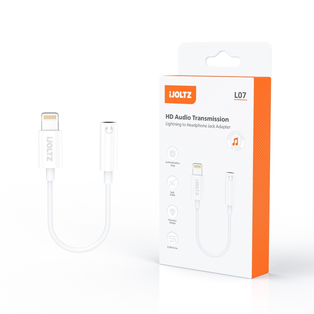 iJoltz - USB-L to Aux Audio Adapter Cable 0.33 Ft (White)