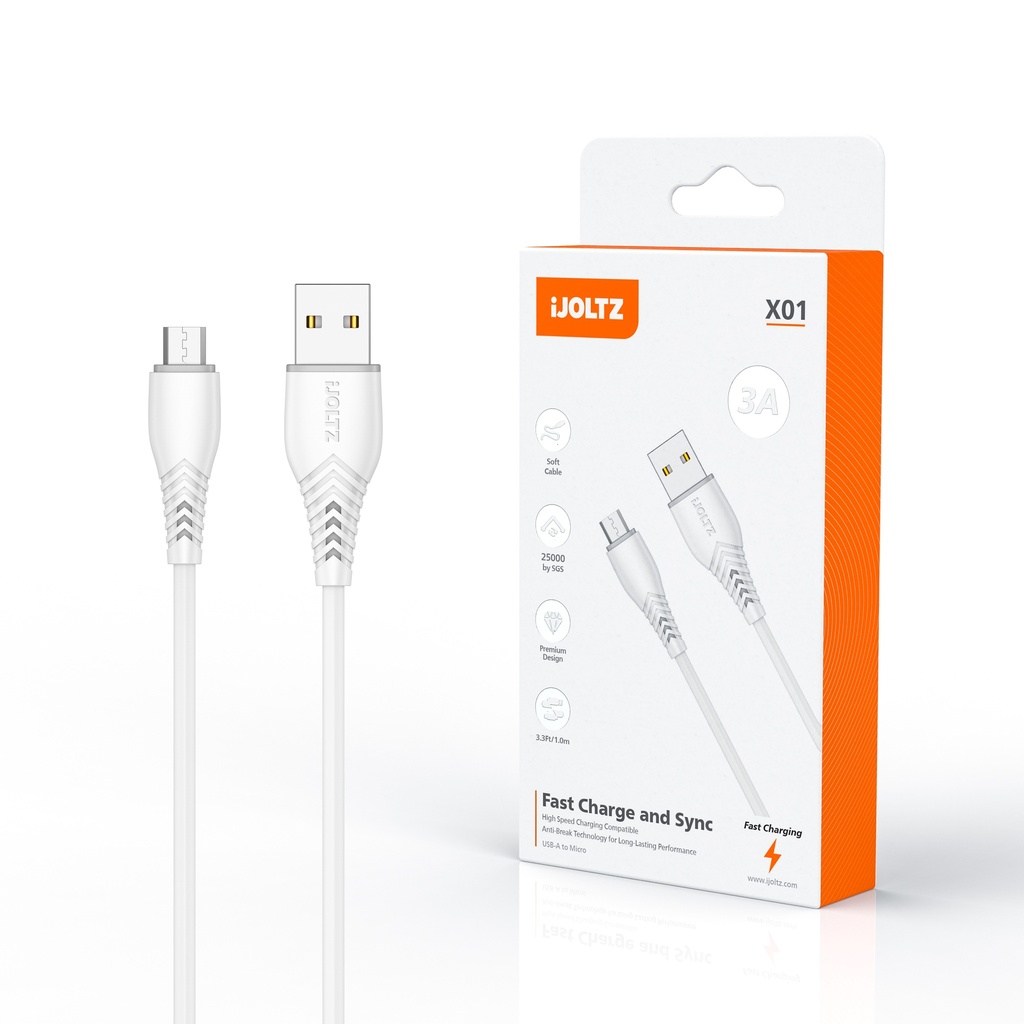 iJOLTZ - BENDING RESISTANT(V8) 3.3 FT -(WHITE)