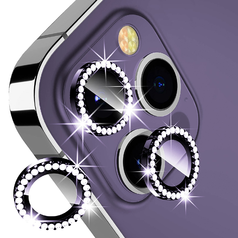 Diamond Camera Lens w/HD Tempered Glass  for iPhone 16 Pro / 16 Pro Max (Deep Purple) (1 Pc)