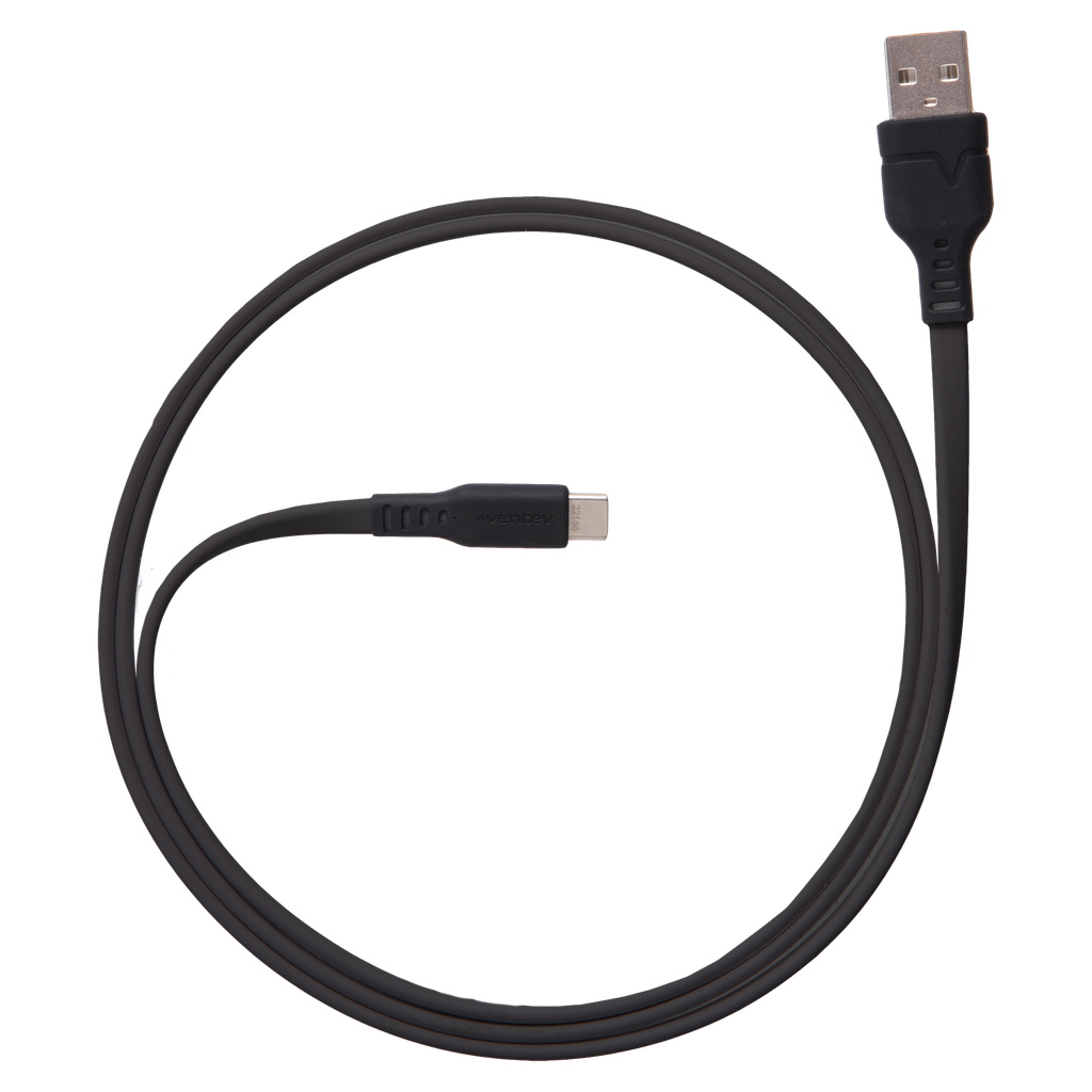Ventev - Flat Usb A To Usb C High Speed Tangle-free Cable 3.3ft - Black