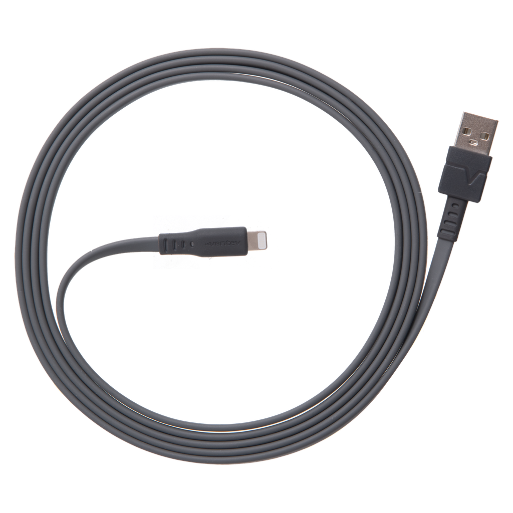 Ventev - Flat Usb A To Apple Lightning High Speed Tangle-free Cable 3.3ft - Gray