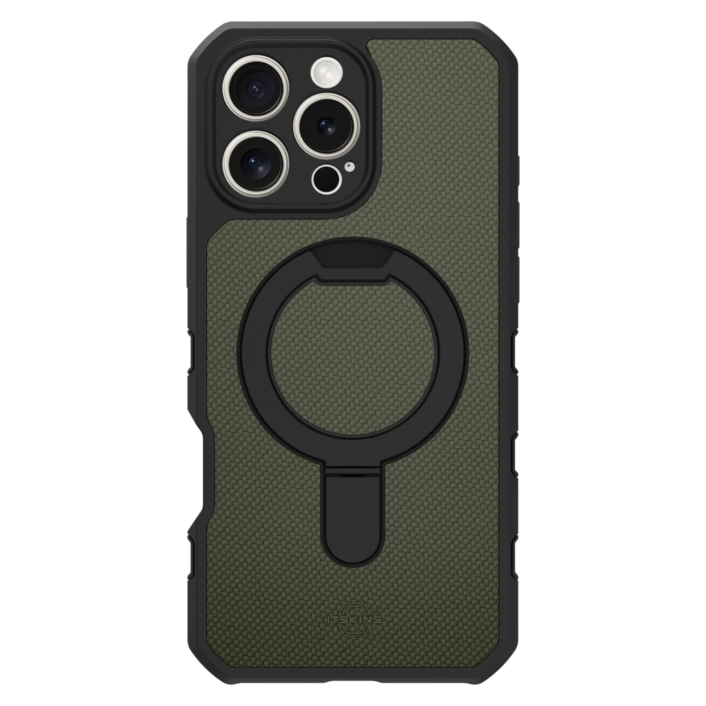 Itskins - Forcer Nylon Magsafe Case For Apple Iphone 16 Pro - Olive Green And Black