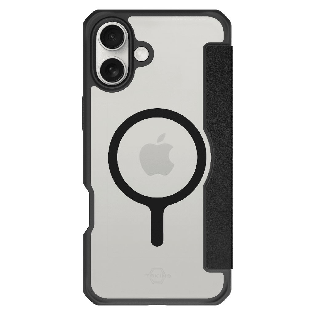 Itskins - Hybridr Folio Magsafe Case For Apple Iphone 16 - Black Leather