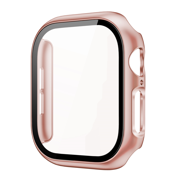 Hard PC Case w/Tempered Glass For iWatch 11/10th Gen 42mm - Rose Gold