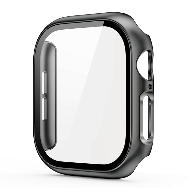 Hard PC Case w/Tempered Glass For iWatch 11/10th Gen 46mm - Black