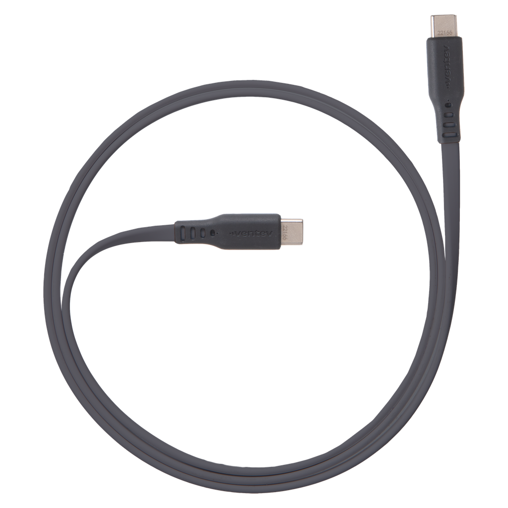 Ventev - Flat Usb C To Usb C High Speed Tangle-free Cable 6ft - Gray