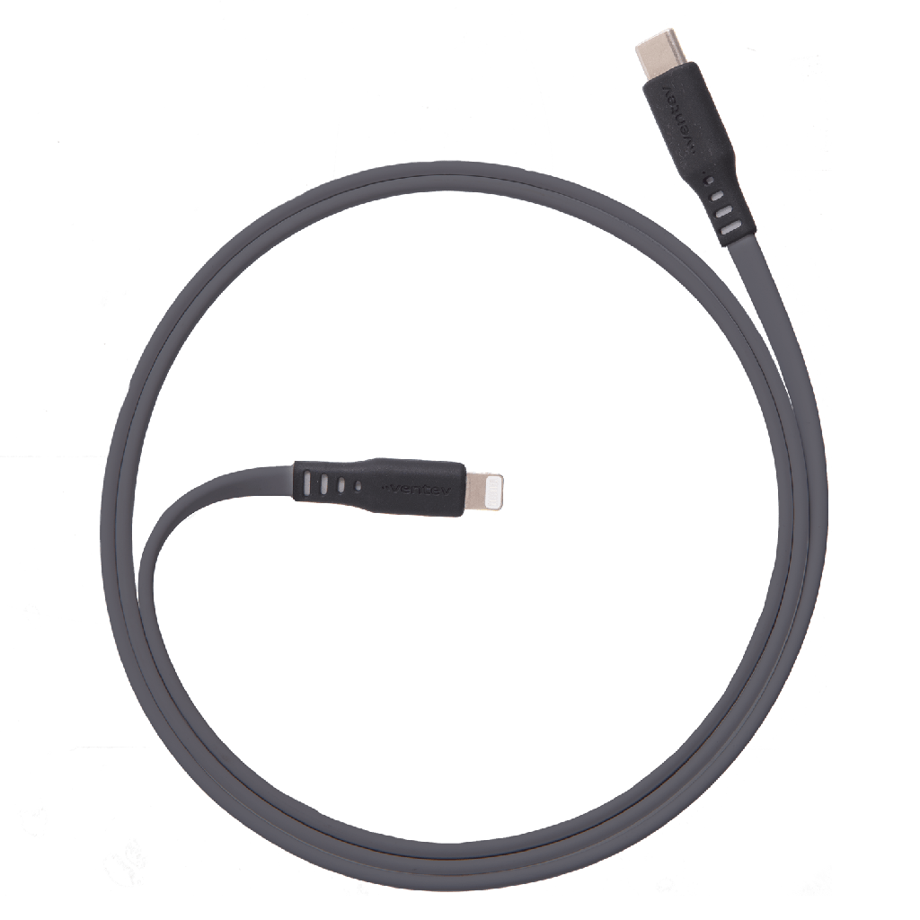 Ventev - Flat Usb C To Apple Lightning High Speed Tangle-free Cable 3.3ft - Gray