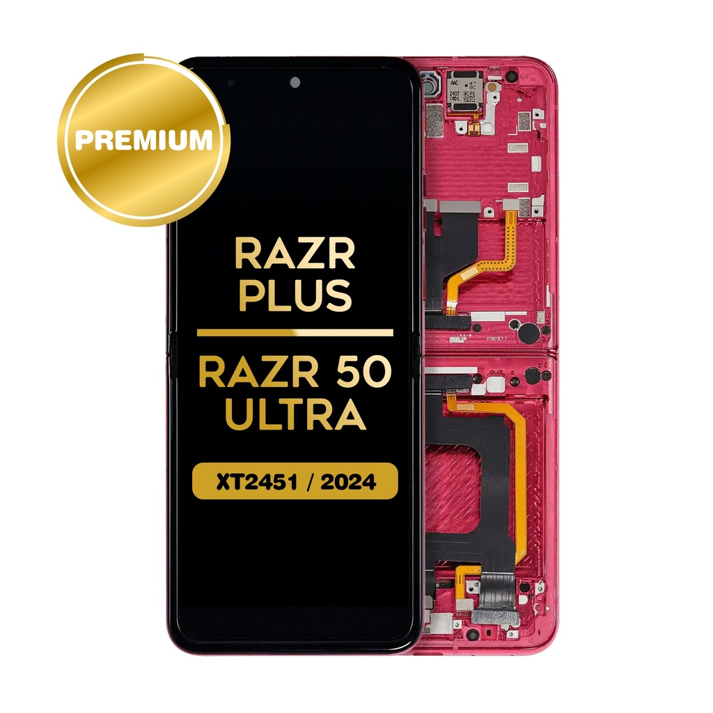 OLED Assembly With Frame For Motorola Razr Plus 2024 / Razr 50 Ultra (XT2451 / 2024) / Razr Plus 2025 (XT2557) (Inner) (Hot Pink) (Premium)