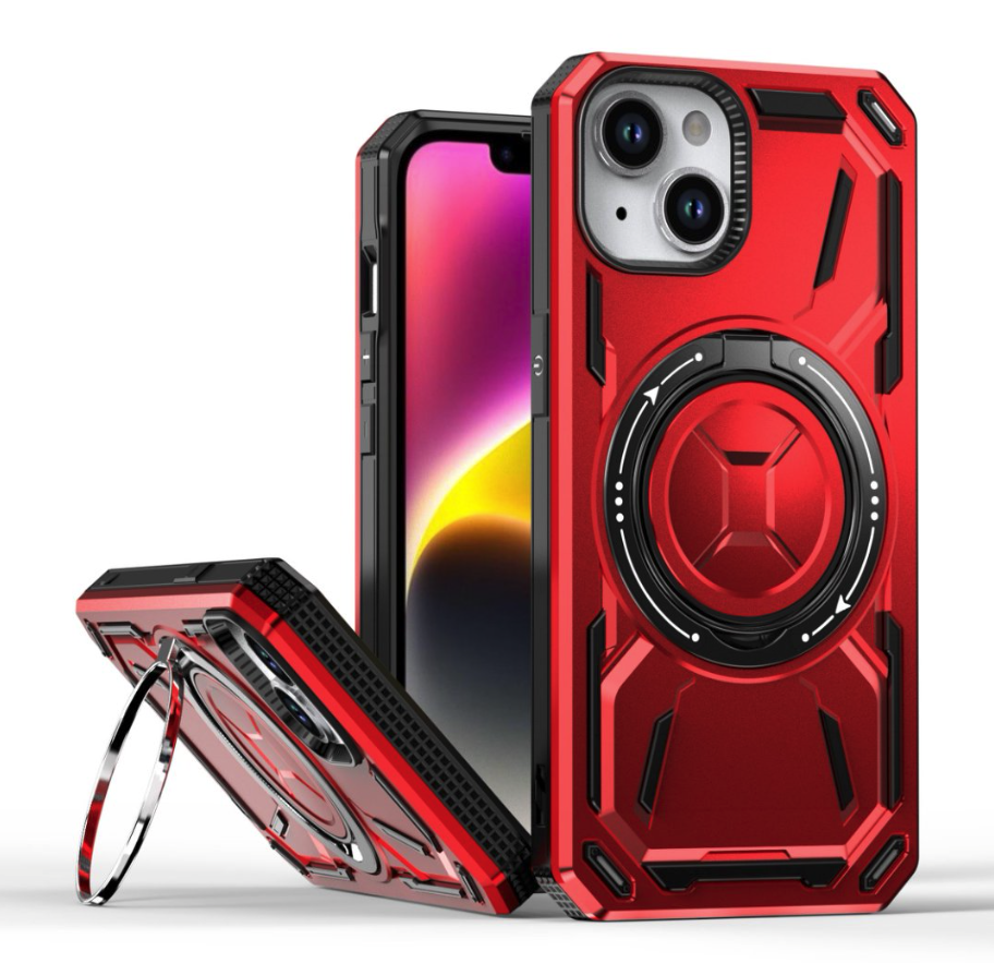 Armor Rotate Stand Case with Magsafe for iPhone 16e / 14 / 13 - Red
