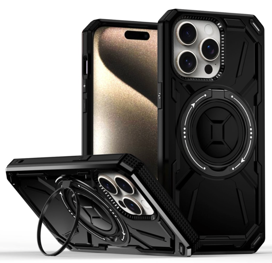 Armor Rotate Stand Case with Magsafe for iPhone 15 Pro - Black