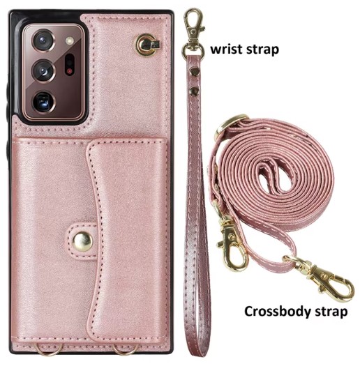 8 Card Case with Cross Body Strap for Galaxy S25 Plus / S24 Plus - Rose Gold