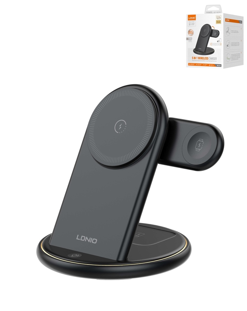 LDNIO WL 02 5 in 1 Wireless Charger (30 cm. USB-C) (Black)
