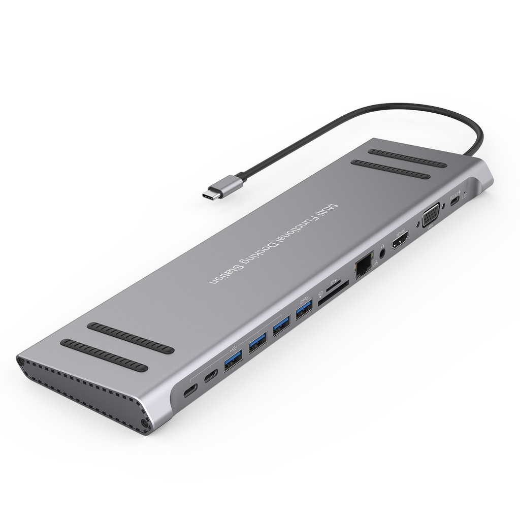 Onten 9199A 13 in 1 USB-C Multi Functional HDMI + VGA + RJ45+ USB3 + USB2 + SD2 + TF2 + USB - C2PD (Gray)