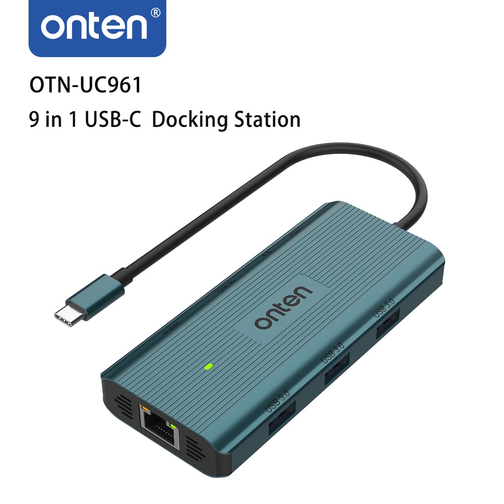 Onten UC961 9 in 1 USB-C Multi Function, HDMI+RJ45+USB+TF3 +SD+USB-C PD (Green)