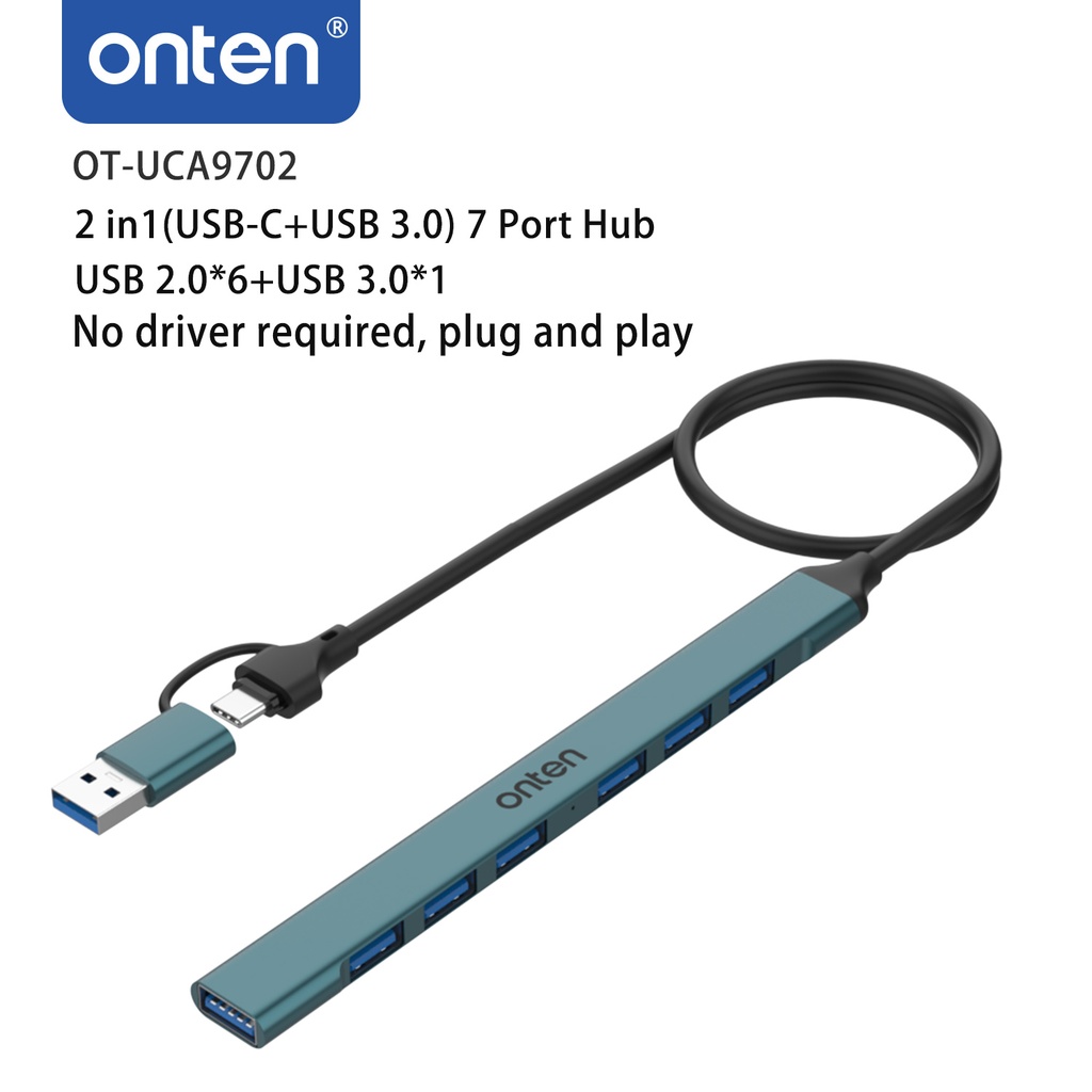 Onten UCA9702 7 in 2 USB-C / USB 3.0 Hub USB 2.0 x 6 + USB 3.0 (Green)