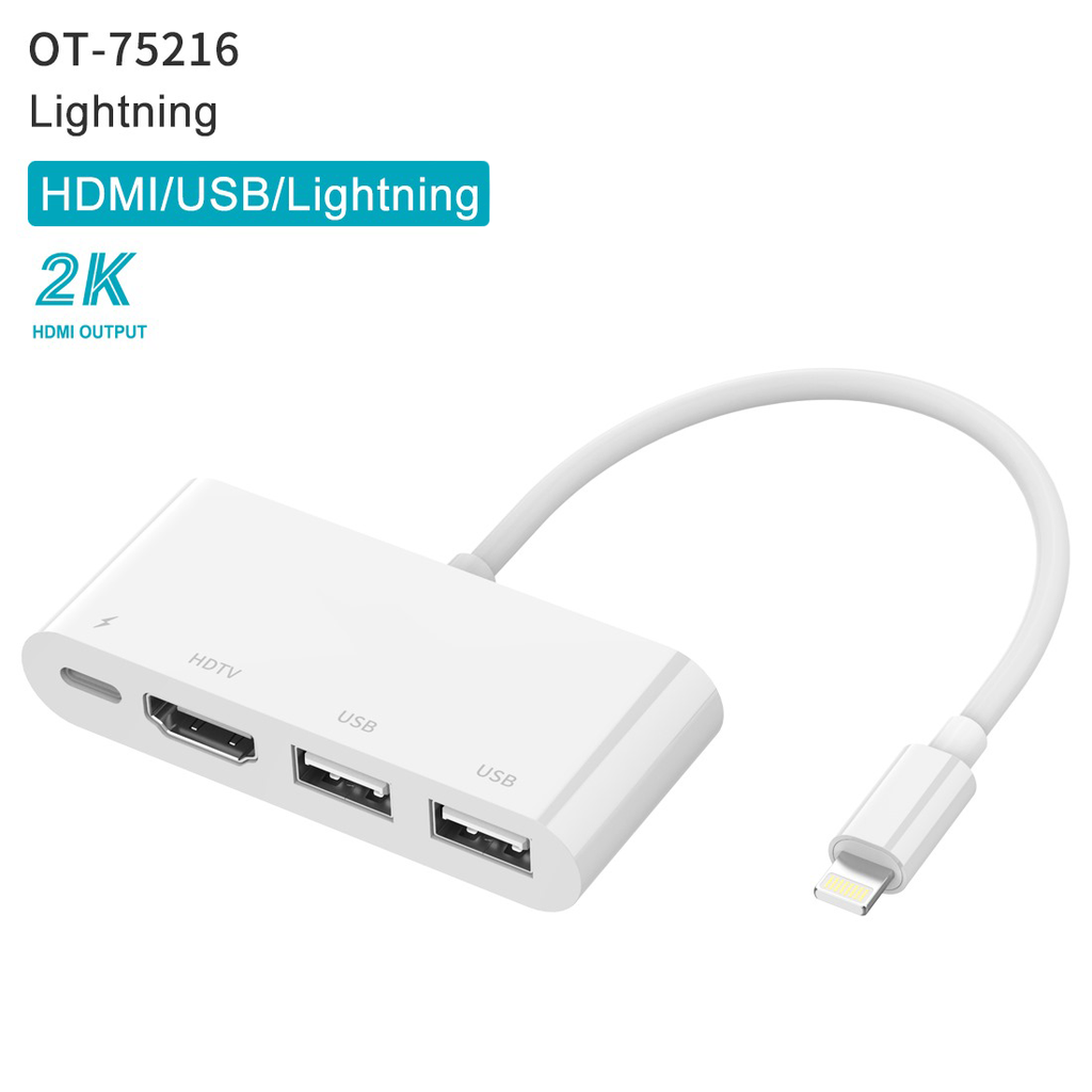 Onten 75216 4 in 1 USB-L to HDMI + USB 3.0*2 + PD 3.0 Adapter 1080P @ 30Hz (White)