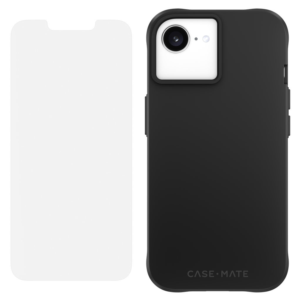Case-mate - Protection Pack Tough Case And Glass Screen Protector For Apple Iphone 16e    /    Iphone 15    /    Iphone 14    /    Iphone 13   /   Iphone 17e - Black