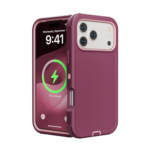 [CS-I17PM-OBD-BULPN] DualPro Protector Case for iPhone 17 Pro Max - Burgundy & Light Pink