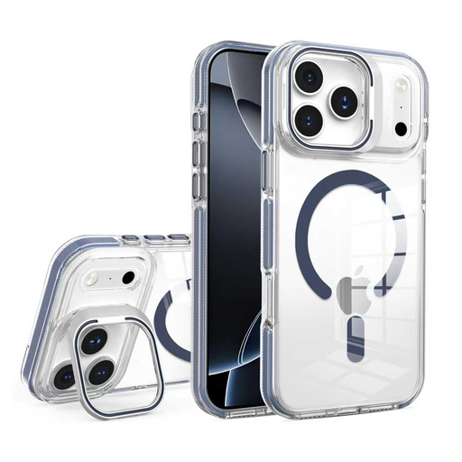[CS-I17PM-CCSM-DBL] Crystal Camera Stand Case with Magsafe for  iPhone 17 Pro Max - Dark Blue