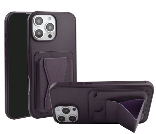 [CS-I17-LCS-PU] Magnetic Leather Card Case with Stand for iPhone 17 - Purple