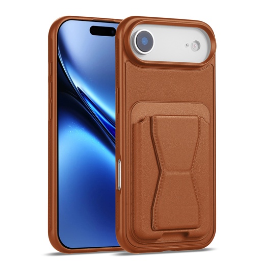 [CS-I17A-LCS-BR] Magnetic Leather Card Case with Stand for iPhone Air - Brown