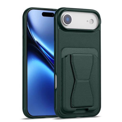 [CS-I17A-LCS-DGR] Magnetic Leather Card Case with Stand for iPhone Air - Dark Green
