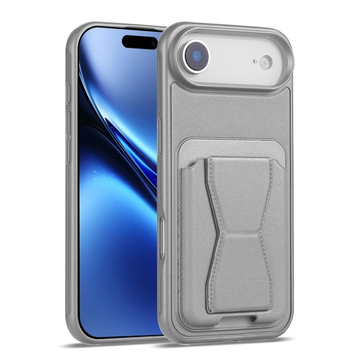 [CS-I17A-LCS-GY] Magnetic Leather Card Case with Stand for iPhone Air - Gray